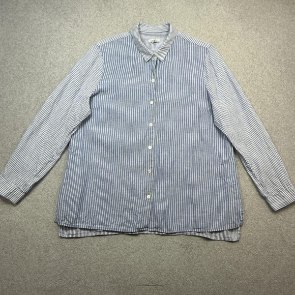J. Jill Tops - J Jill Love Linen Essential Shirt Womens Petite Large Blue Stripe Long Sleeve